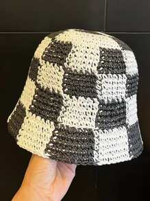 Checkered Pattern Bucket Hat - Black - View 4