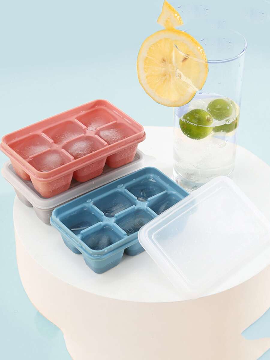 1pc Plastic Ice Cube Mold, Minimalist Mixed Color Ice Tray For Home - Red - View 1