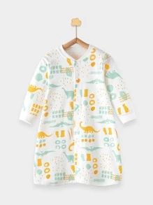 Baby Cartoon Graphic Button Through Sleepwear - White - View 1