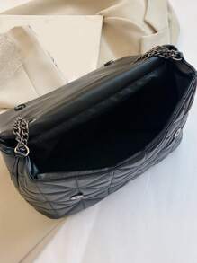 Minimalist Quilted Flap Square Bag - Black - View 3
