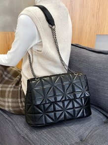 Minimalist Quilted Flap Square Bag - Black - View 6
