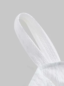 SHEIN Girlism Camiseta de tirantes elegante con cuello cuadrado y textura de jacquard fruncida para adolescentes, verano - Blanco - Ver 3