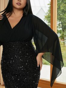 Vestido de vestir con lentejuela en contraste bajo sirena - Negro - Ver 5