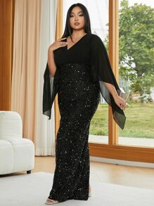 Vestido de vestir con lentejuela en contraste bajo sirena - Negro - Ver 7