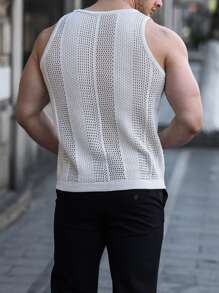 Manfinity Men Solid Pointelle Knit Top - Beige - View 2