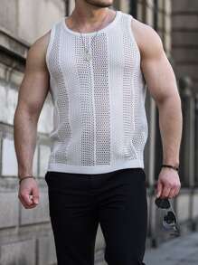 Manfinity Men Solid Pointelle Knit Top - Beige - View 3