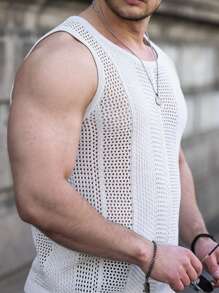 Manfinity Men Solid Pointelle Knit Top - Beige - View 5