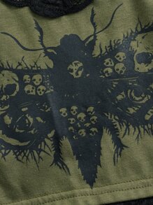 ROMWE Goth 骷髅頭圖案蕾絲拼接吊帶上衣 - 軍綠色 - 查看 2