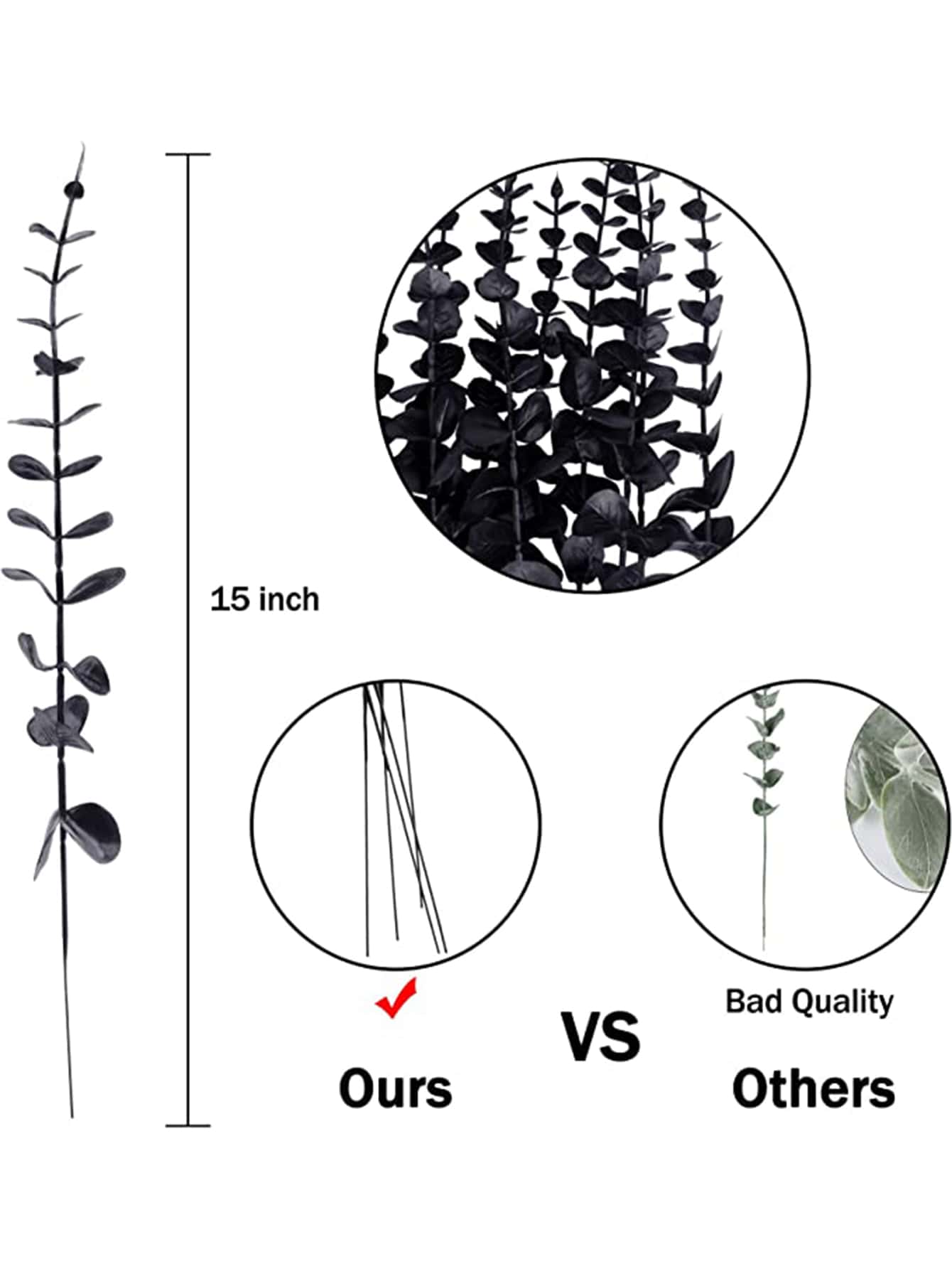 15pcs Artificial Eucalyptus Leaf, Modern PE Artificial Leaf For Home - Black - View 3