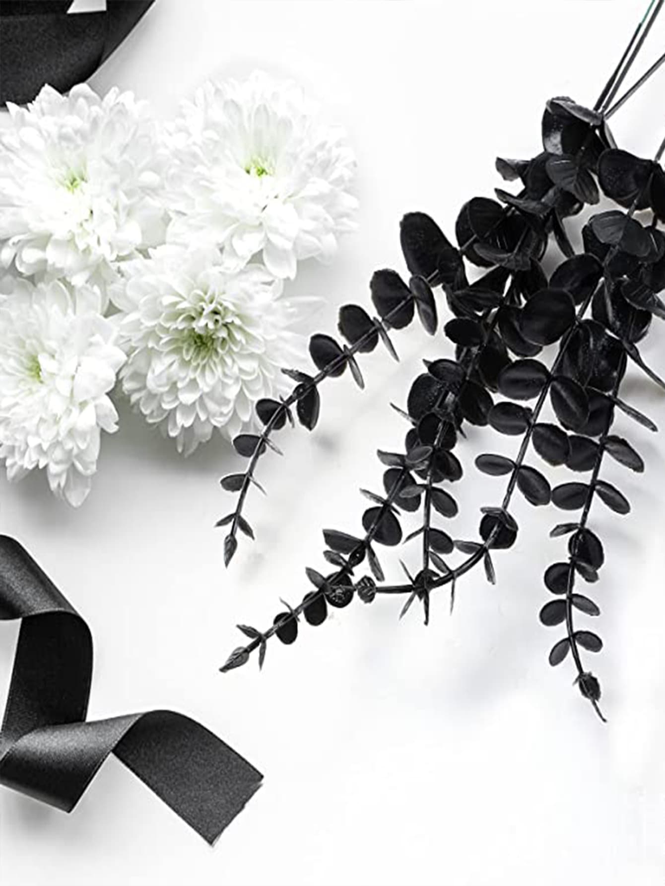 15pcs Artificial Eucalyptus Leaf, Modern PE Artificial Leaf For Home - Black - View 4