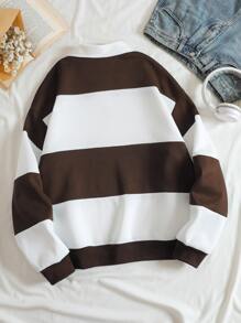 INAWLY Colorblock Letter Print Quarter Zip Drop Shoulder Sweatshirt,Long Sleeve Tops