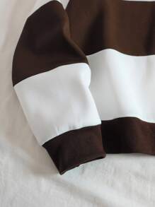 INAWLY Colorblock Letter Print Quarter Zip Drop Shoulder Sweatshirt,Long Sleeve Tops