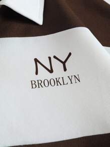 INAWLY Colourblock Letter Graphic Quarter Zip Drop Shoulder Thermal Lined Sweatshirt - Multicolor - View 4