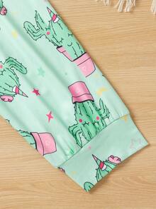 Girls Cactus & Letter Graphic Tee & Trousers PJ Set - Multicolor - View 5