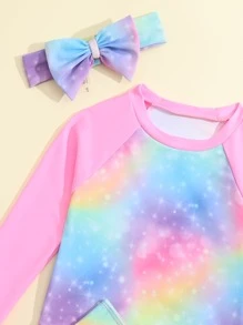 Young Girl Ombre Print Ruffle Trim Tankini Summer Beach - Pink - View 4