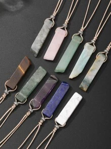 Men Natural Crystal Charm Necklace - Navy Blue - View 1