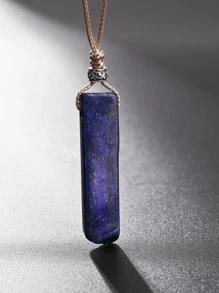 Men Natural Crystal Charm Necklace - Navy Blue - View 2
