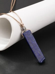 Men Natural Crystal Charm Necklace - Navy Blue - View 3