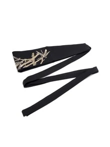 Cinturón ancho para cintura, tela decorativa para vestido de mujer, banda para cintura con lazo con patrón de bordado de estilo, 1 pieza - Negro - Ver 3