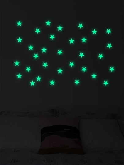 32 件/套 PVC 墙贴，星星图案夜光墙贴，贴纸，墙贴，乙烯基贴花，用于家居装饰，春季装饰品让您的家焕然一新，拉玛装饰贴纸礼物生日毕业