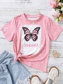 Tween Girl Butterfly & Letter Graphic Tee - Baby Pink - View 1