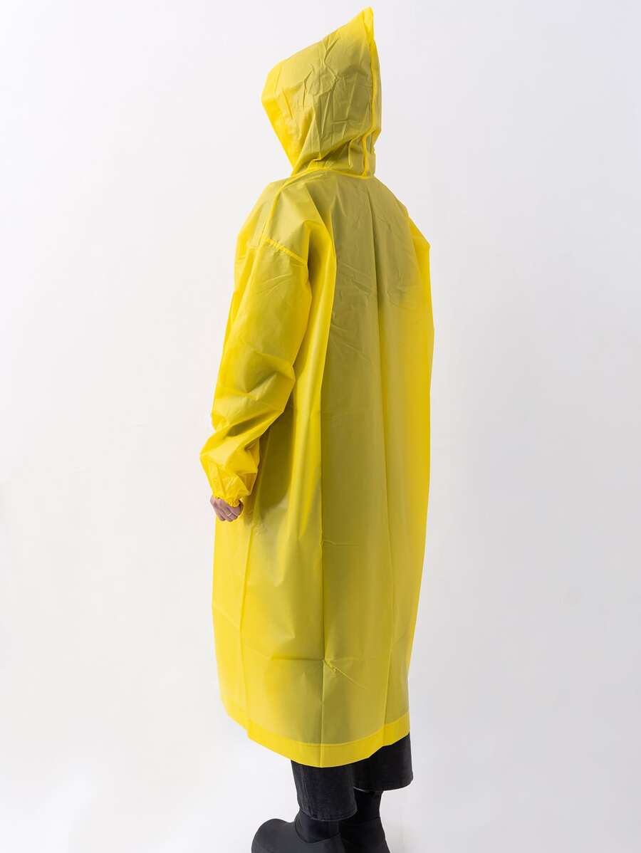 1pc Plastic Raincoat, Yellow Rain Jacket For Outdoor - Yellow - View 1