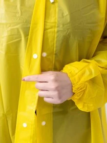 1pc Plastic Raincoat, Yellow Rain Jacket For Outdoor - Yellow - View 2