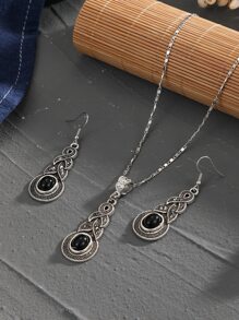 3入組水滴裝飾首飾套裝 - 黑色 - 查看 1