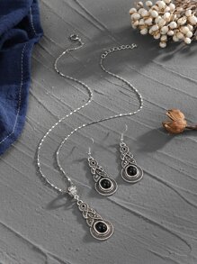 3入組水滴裝飾首飾套裝 - 黑色 - 查看 2