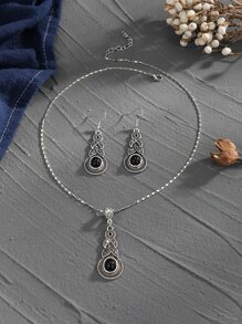 3入組水滴裝飾首飾套裝 - 黑色 - 查看 3