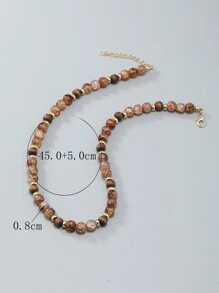 Men Minimalist Beaded Necklace - Coffee Brown - View 5