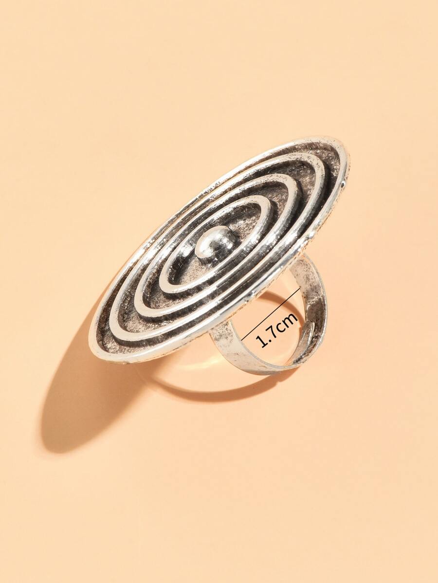 圓形裝飾戒指 - 復古銀色 - 查看 1
