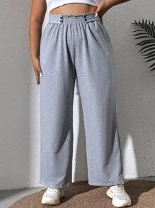 Flirla Pantalones deportivos de cintura con volante de pierna ancha - Gris Claro - Ver 1