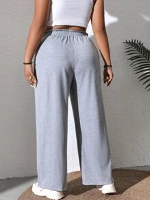 Flirla Pantalones deportivos de cintura con volante de pierna ancha - Gris Claro - Ver 2