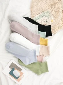 10pairs Solid Crew Socks - Multicolor - View 1