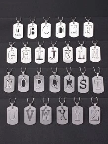 1set Men Letter Detail Geometric Charm Necklace, Stainless Steel Jewelry - Silver - View 1