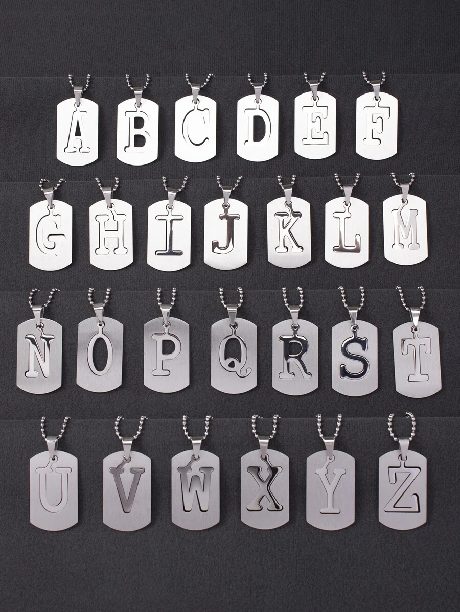 1set Men Letter Detail Geometric Charm Necklace, Stainless Steel Jewelry - Silver - View 1