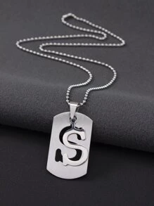 1set Men Letter Detail Geometric Charm Necklace, Stainless Steel Jewelry - Silver - View 2