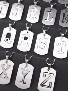 1set Men Letter Detail Geometric Charm Necklace, Stainless Steel Jewelry - Silver - View 3