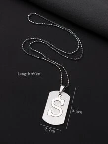1set Men Letter Detail Geometric Charm Necklace, Stainless Steel Jewelry - Silver - View 4
