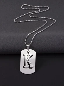 1set Men Letter Detail Geometric Charm Necklace, Stainless Steel Jewelry - Silver - View 5