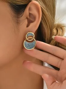 2pcs/set Round Stud Earrings - Multicolor - View 3