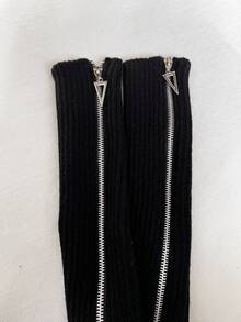 拉鏈裝飾腿部保暖套 - 黑色 - 查看 4