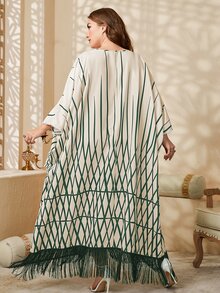 Al Najma Đầm Plus Size mép Hình học Khiêm tốn - màu xanh lá - Xem 2
