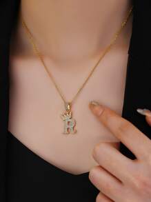 时尚皇冠及26个字母吊坠项链，女士可爱水钻字母首饰，生日礼物 - 金黃色 - 查看 2