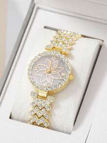 1 pieza con diseño de diamante de imitación Reloj cuarzo & 5 piezas Set joya - Dorado - Ver 2