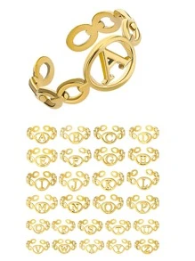 1入組隨機字母裝飾開口戒指 - 金黃色 - 查看 1