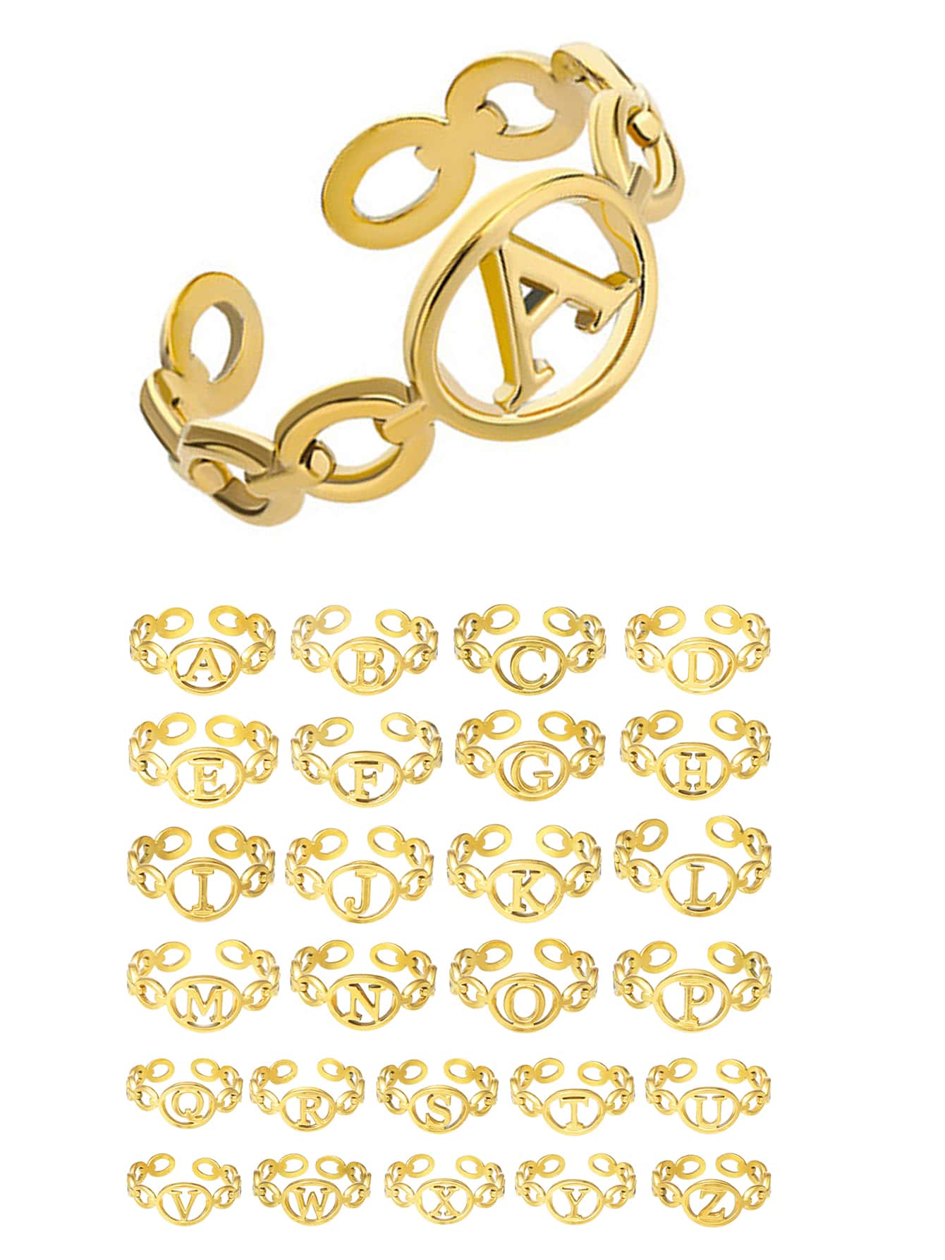 1入組隨機字母裝飾開口戒指 - 金黃色 - 查看 1