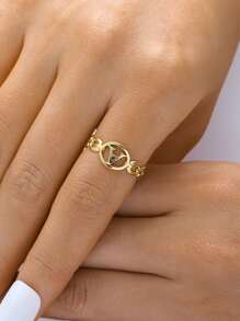 1入組隨機字母裝飾開口戒指 - 金黃色 - 查看 4