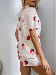 Strawberry Print PJ Set - Pink - View 2